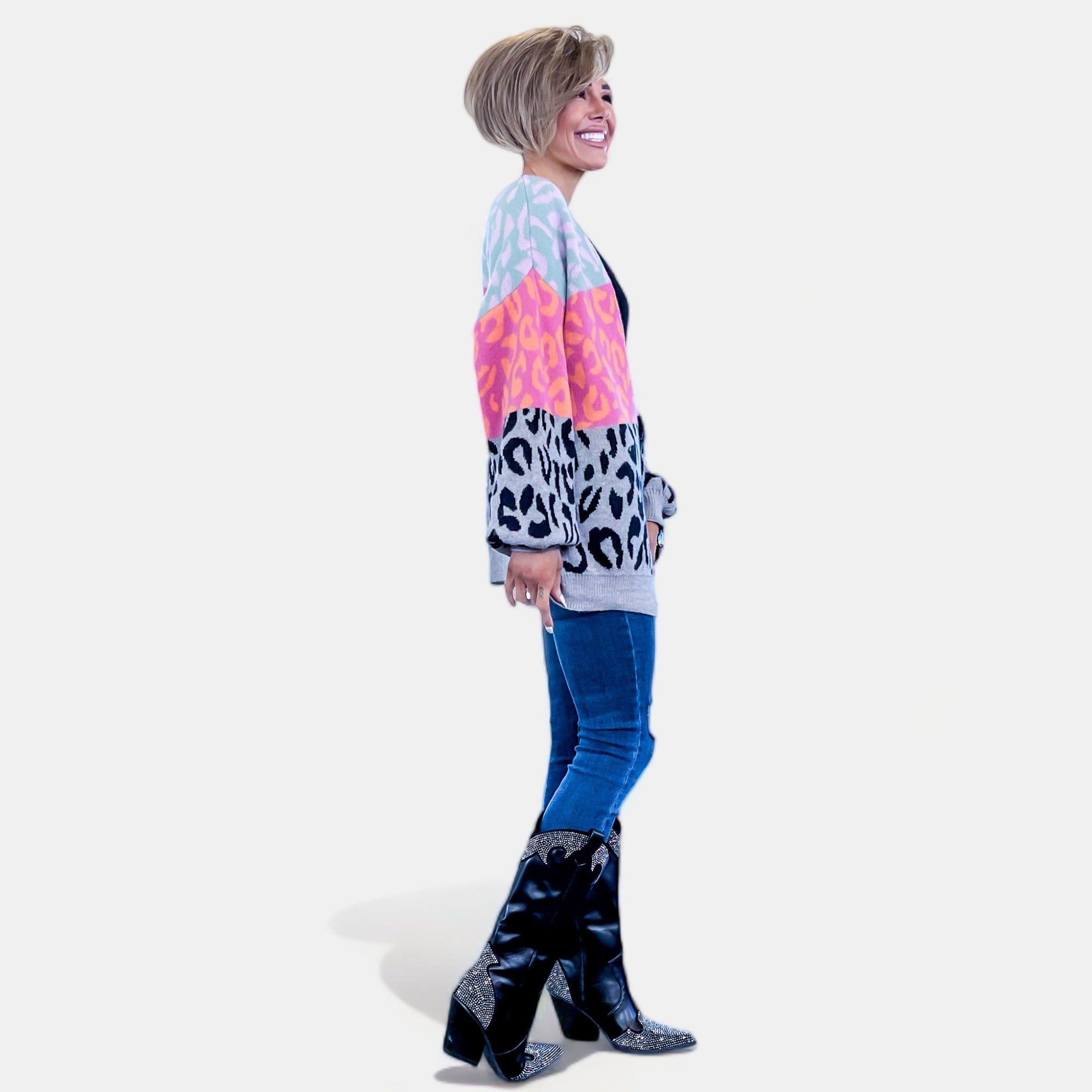 Grey Leopard Colorblock Cardigan sold by ZZs product image thumbnail 4