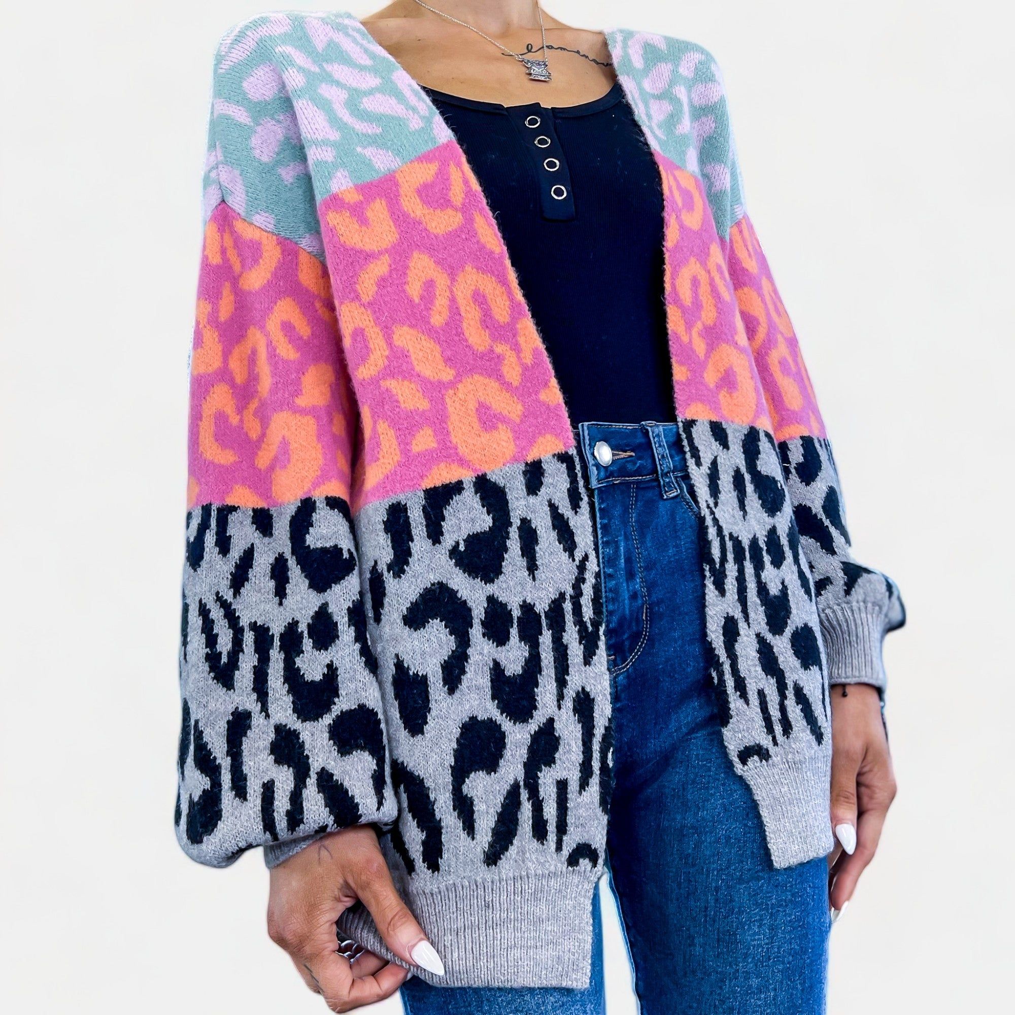 Grey Leopard Colorblock Cardigan sold by ZZs product image thumbnail 3