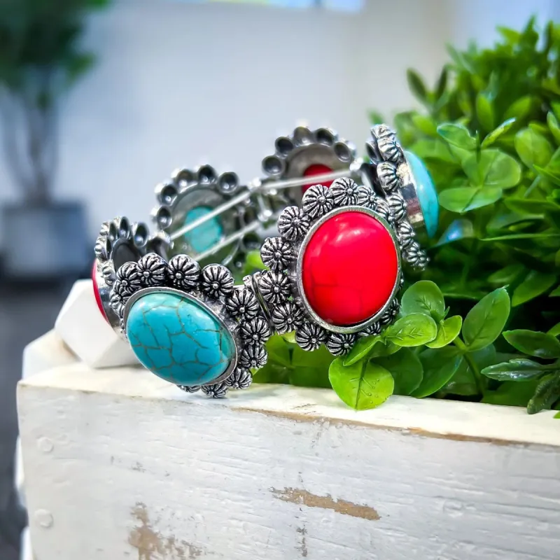 Turquoise & Red Western Bracelet sold by ZZs