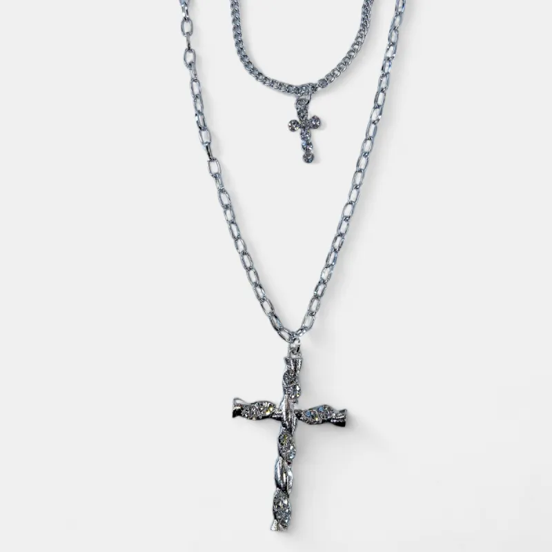 Silver Double Layered Cross Necklace sold by ZZs