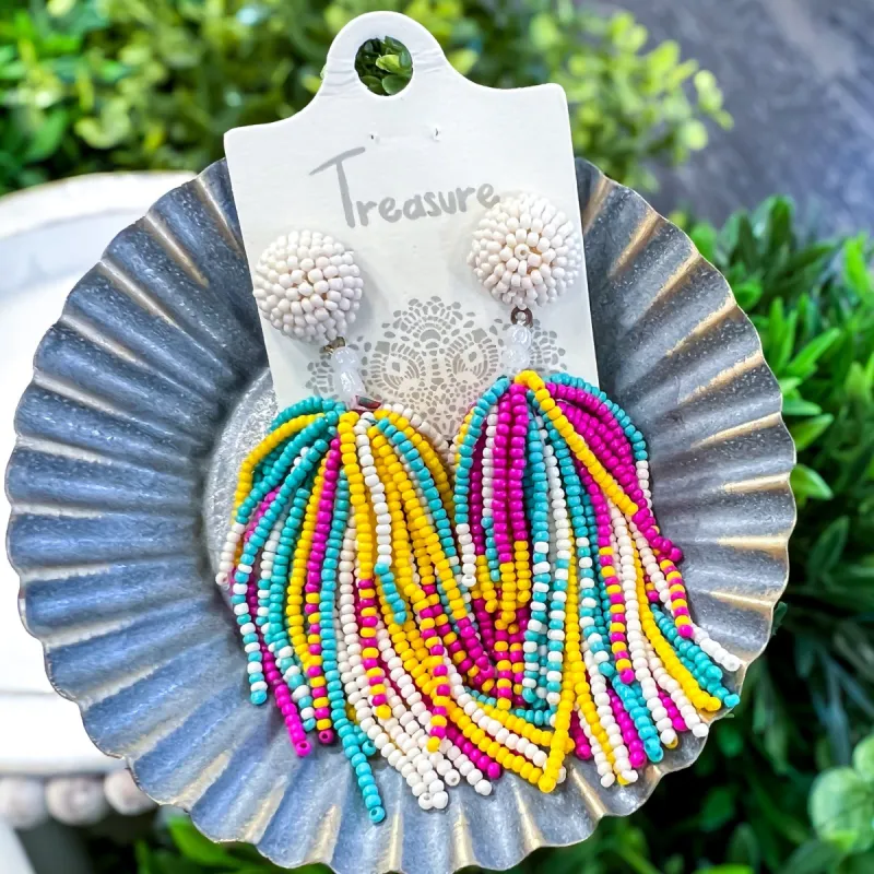 Multi Seed Bead Tassel Earrings sold by ZZs