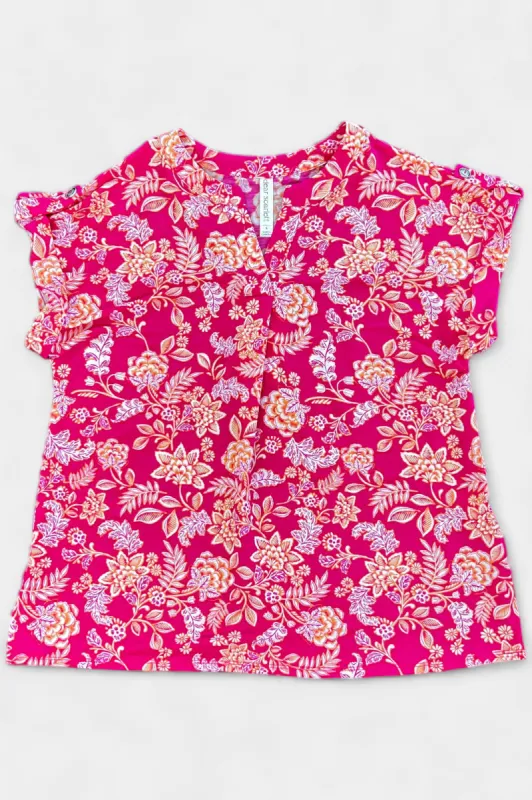 Hot Pink Floral Lizzy Short Sleeve Top sold by ZZs