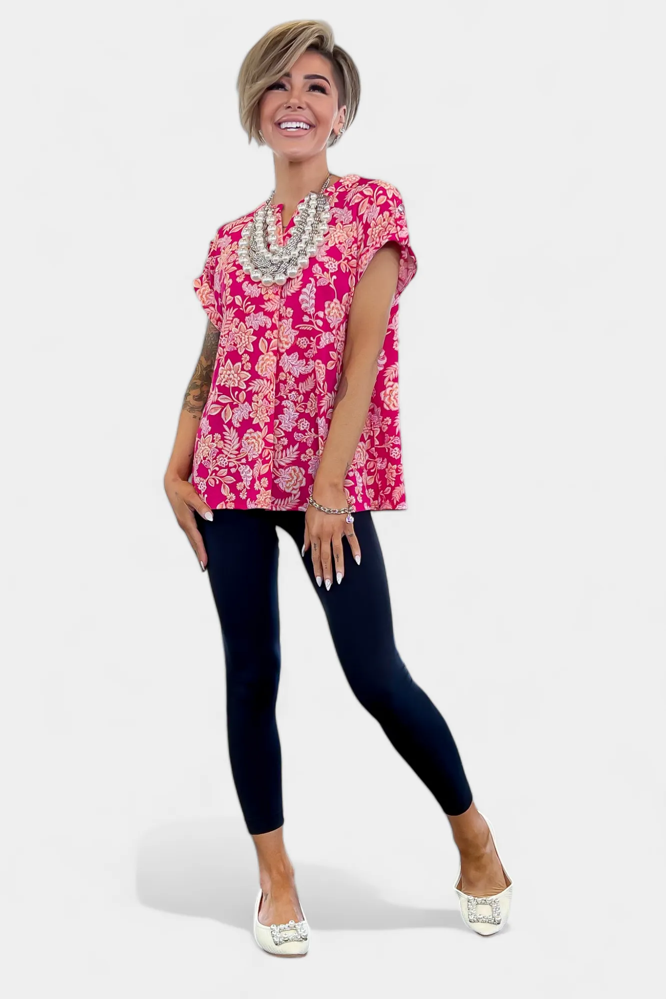 Hot Pink Floral Lizzy Short Sleeve Top sold by ZZs product image thumbnail 4