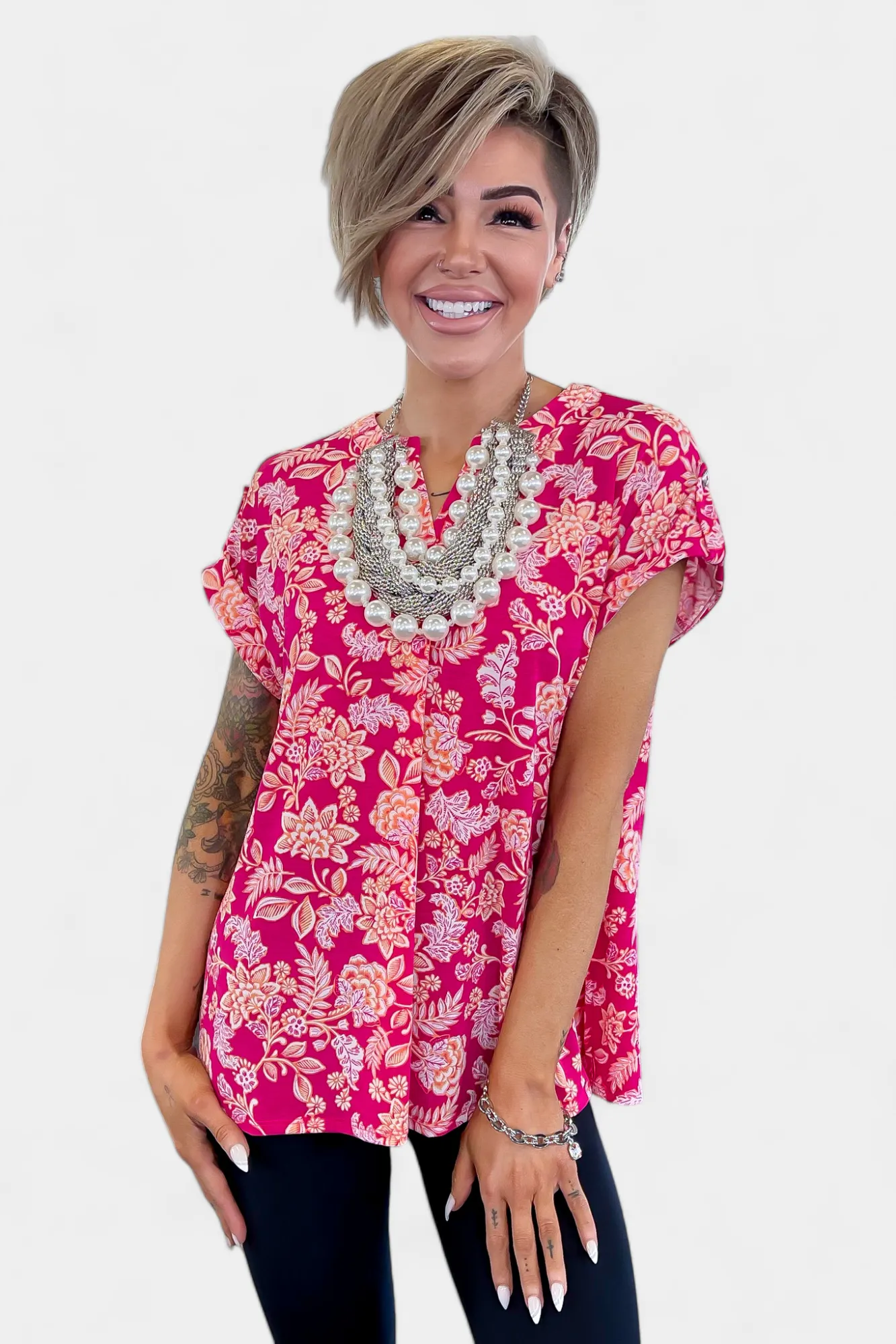 Hot Pink Floral Lizzy Short Sleeve Top sold by ZZs product image thumbnail 2