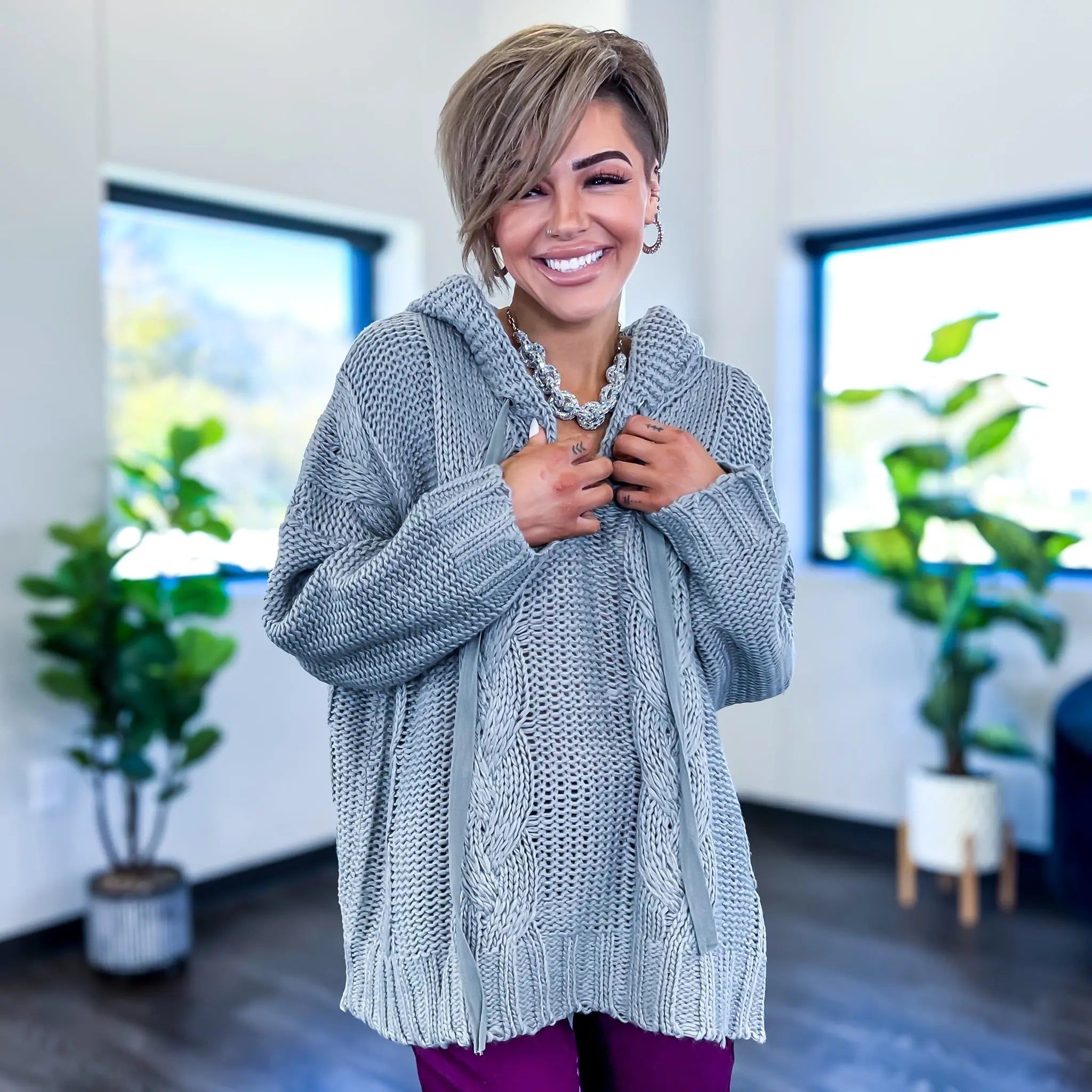 Grey Cable Knit Hoodie sold by ZZs product image thumbnail 5