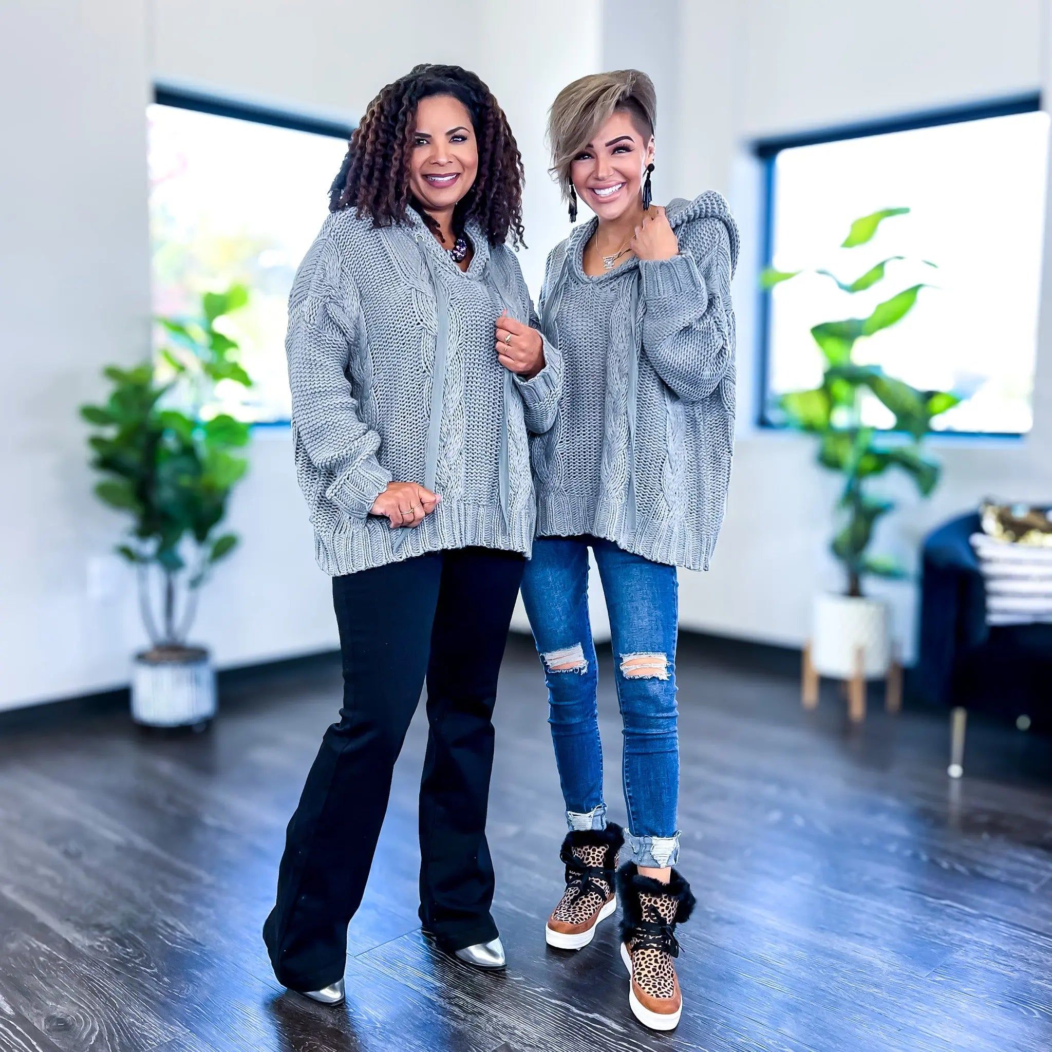 Grey Cable Knit Hoodie sold by ZZs