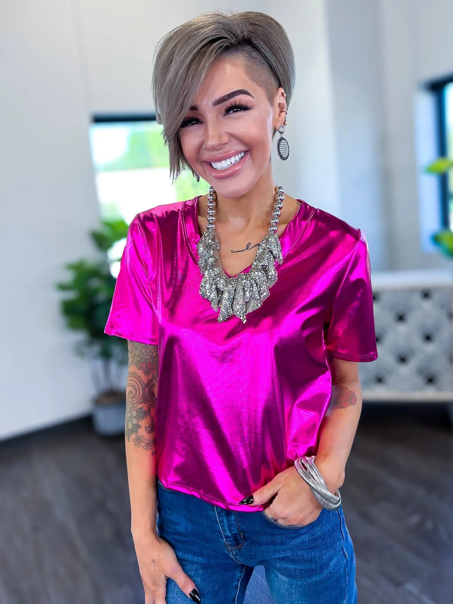 Metallic Top | Hot Pink sold by ZZs