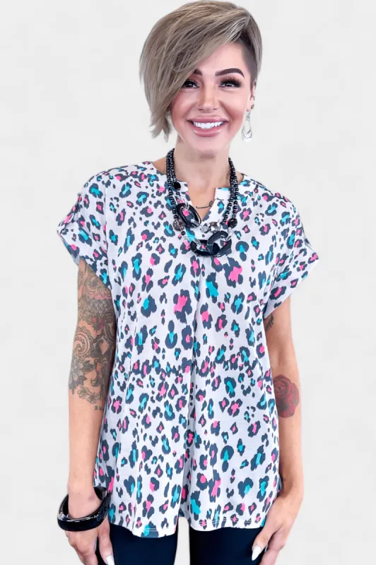 Grey Multi Animal Lizzy Short Sleeve Top [NO RETURNS] sold by ZZs