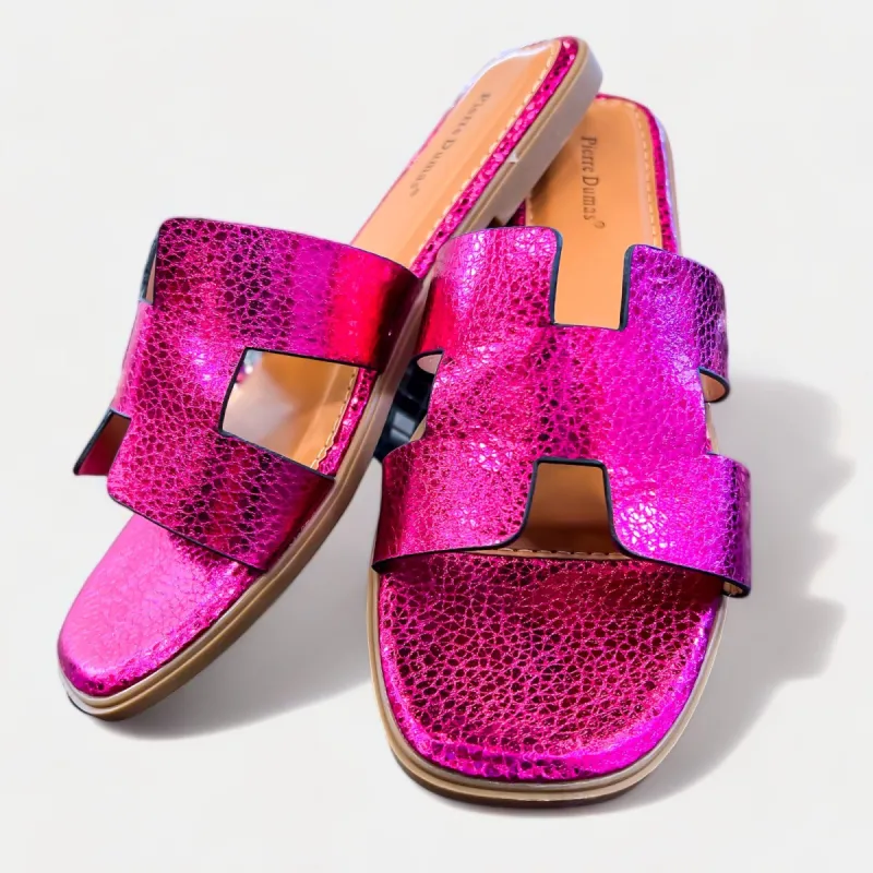 Fuchsia Metallic Slip On Sandals sold by ZZs