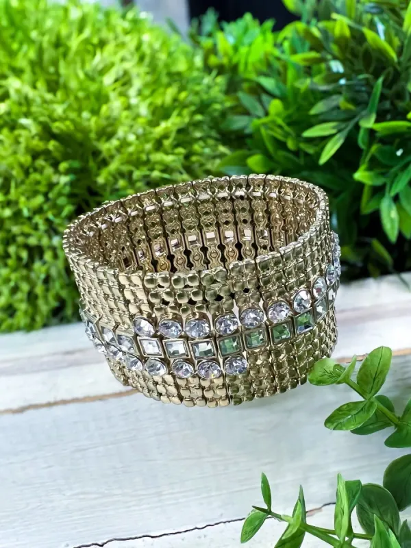 Square Rhinestone Stretch Bracelet | Gold sold by ZZs
