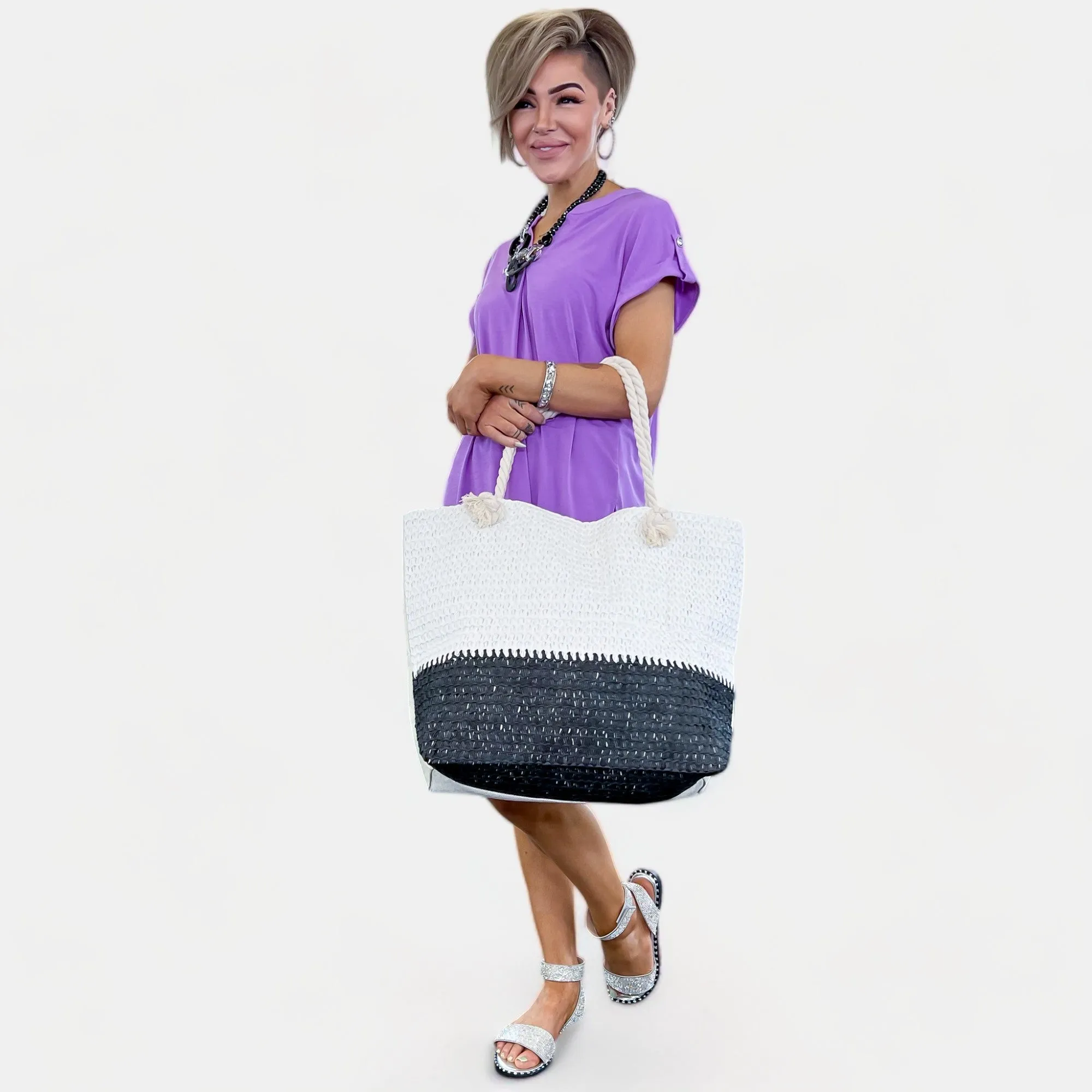 Black & White Beach Tote Bag sold by ZZs