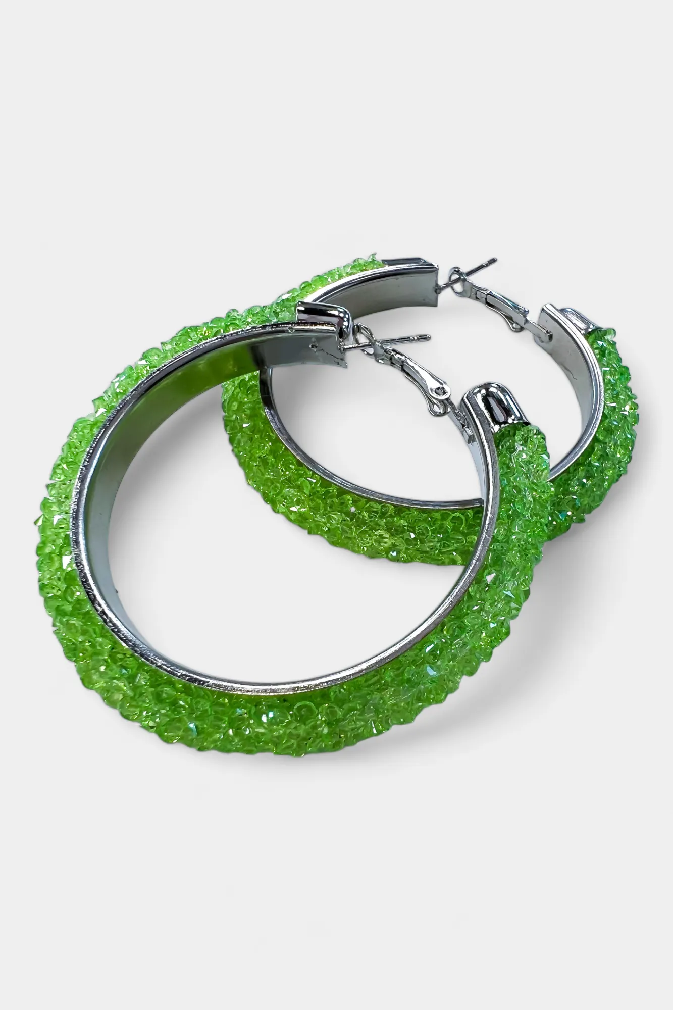 Silver & Green Rhinestone Crystal Hoop Earrings sold by ZZs product image thumbnail 3