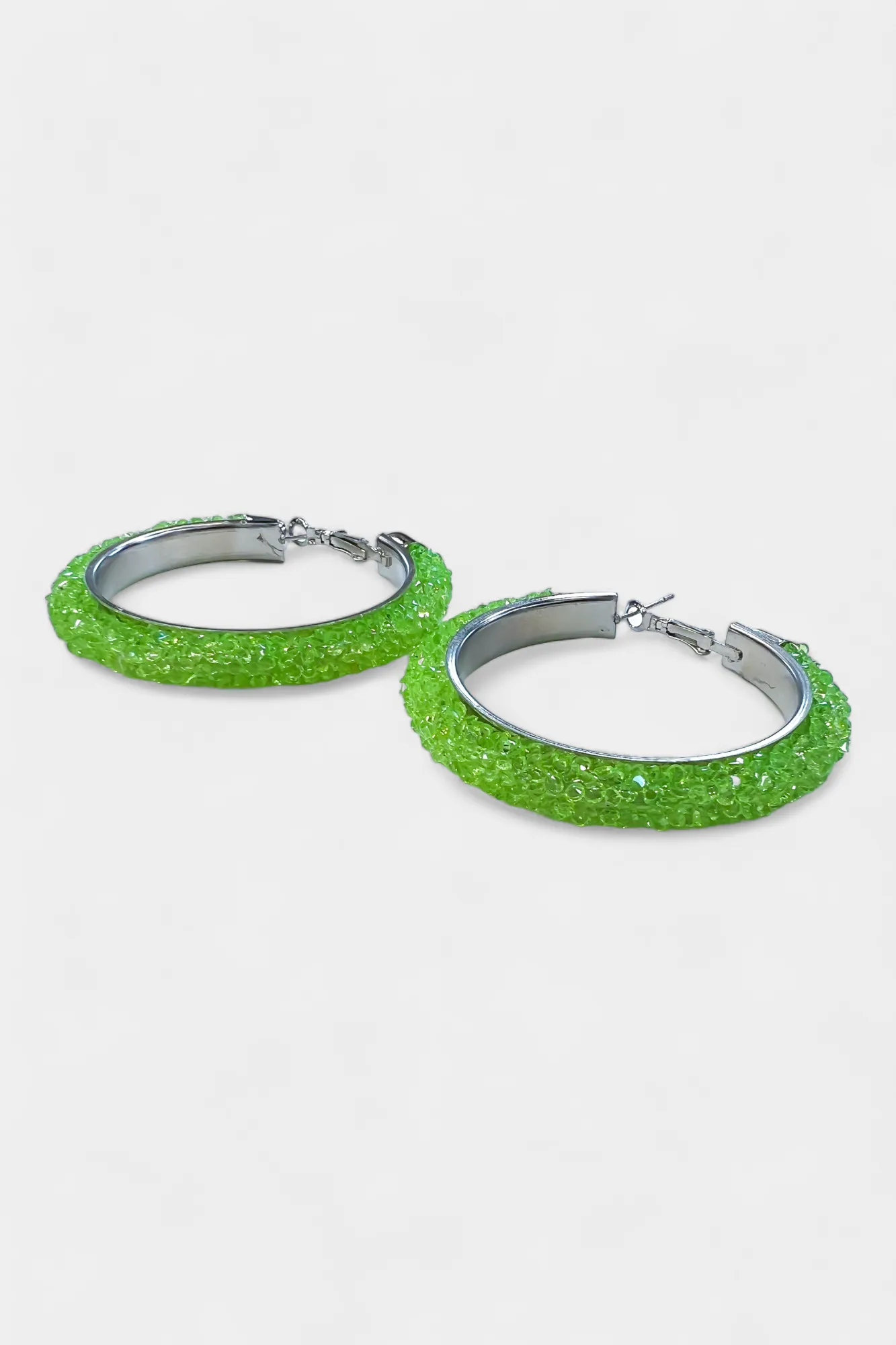 Silver & Green Rhinestone Crystal Hoop Earrings sold by ZZs product image thumbnail 2