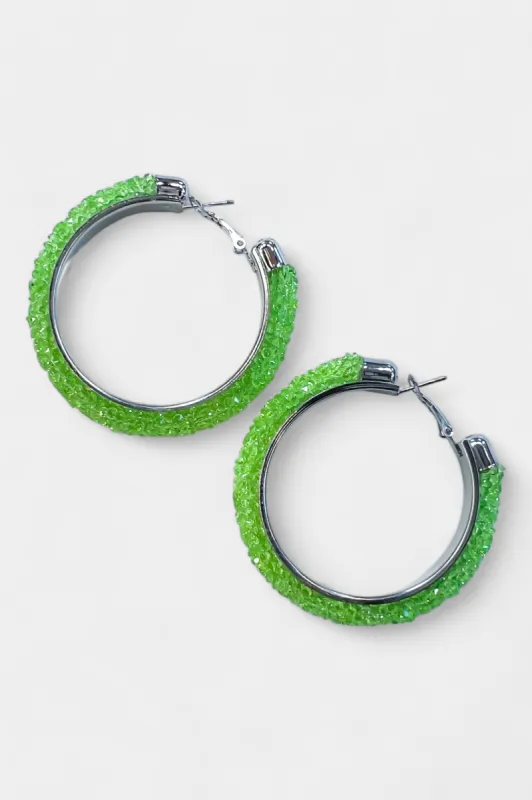Silver & Green Rhinestone Crystal Hoop Earrings sold by ZZs
