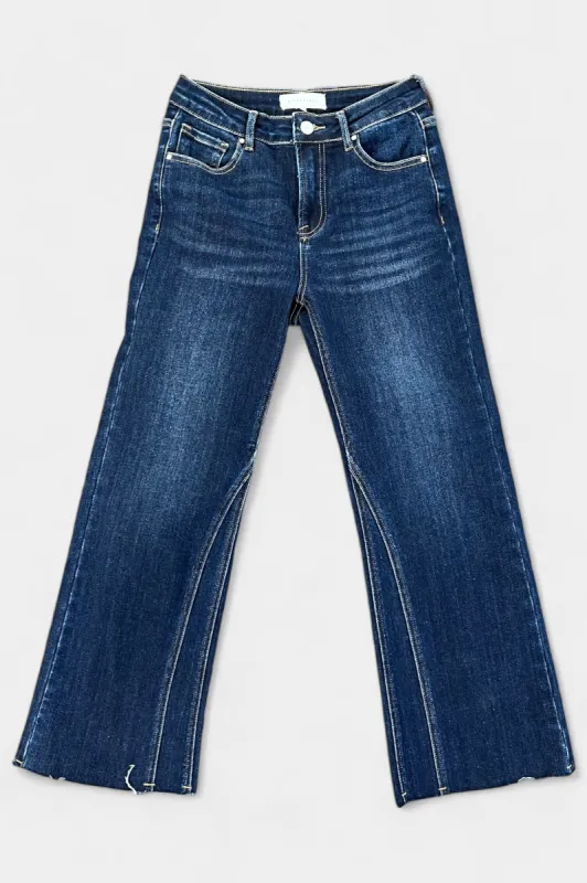 Dark Wash Mid Rise Ankle Flare Jeans sold by ZZs
