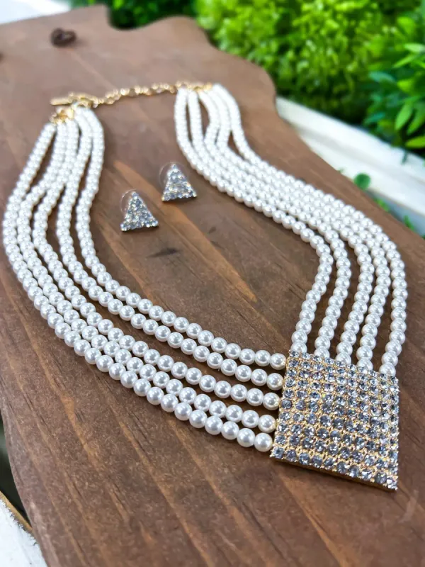 Crystal Pearl Necklace Set sold by ZZs