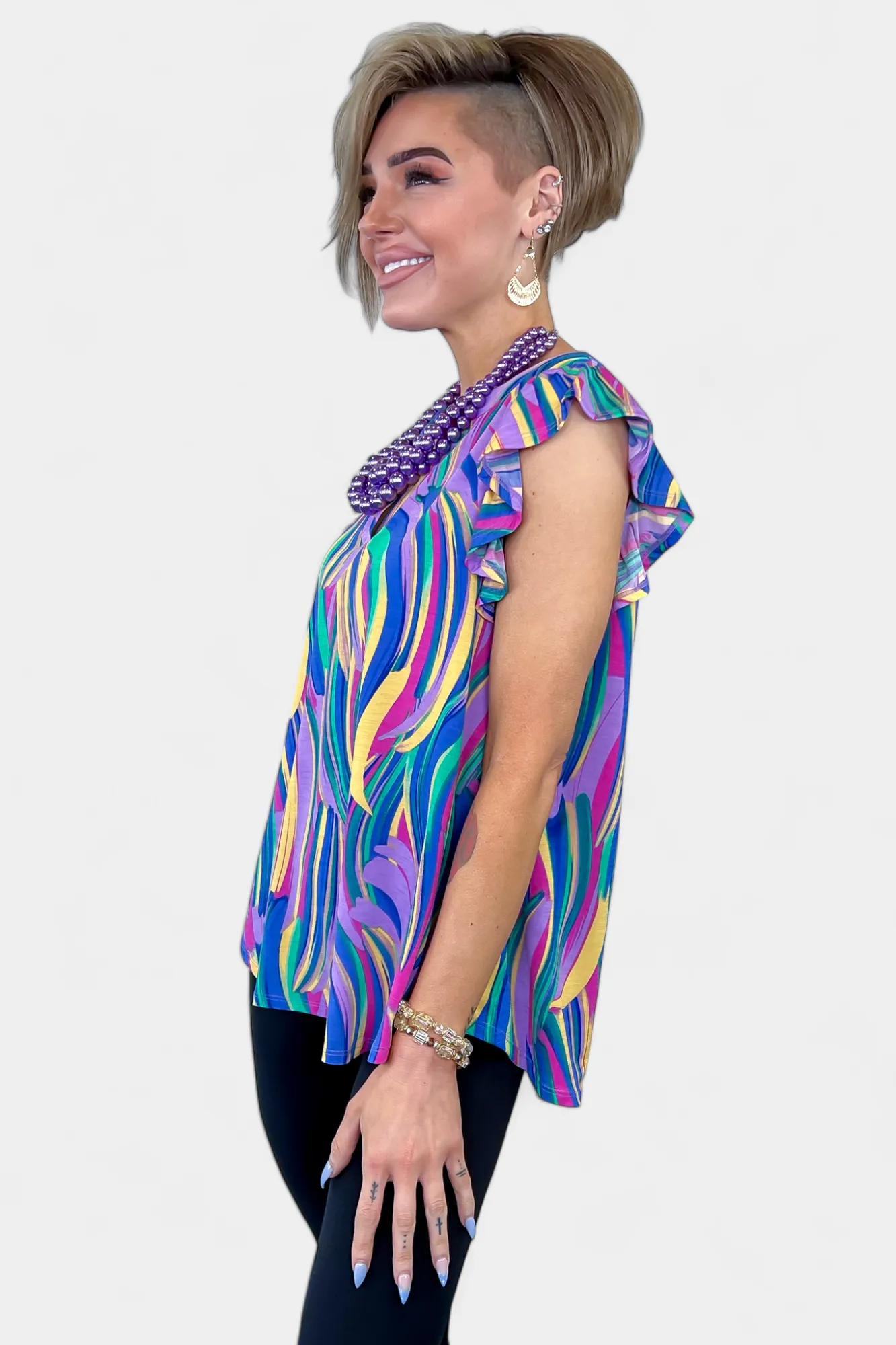 Lavender Multi Abstract Lizzy Flutter Sleeve Top sold by ZZs product image thumbnail 5