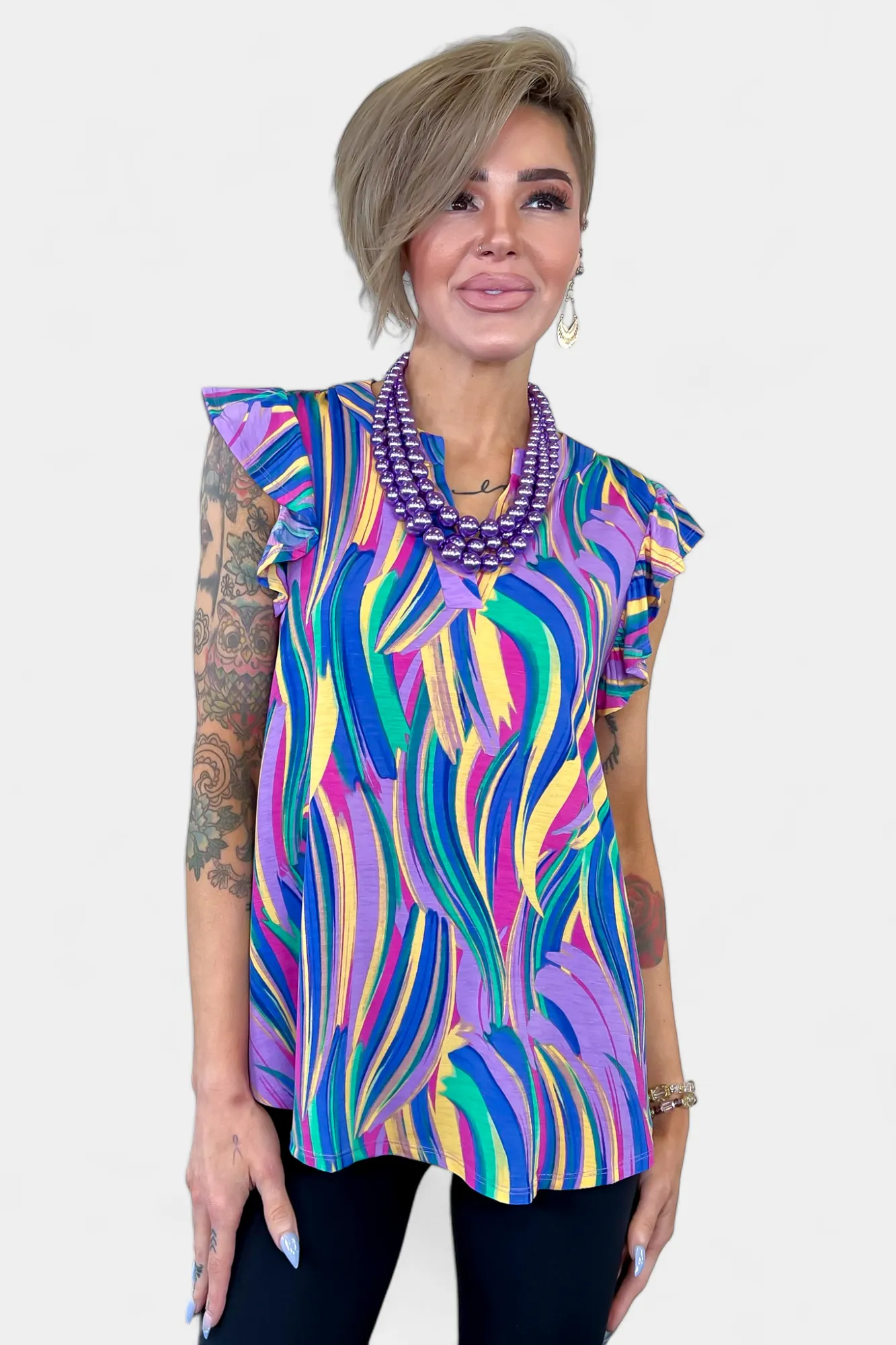 Lavender Multi Abstract Lizzy Flutter Sleeve Top sold by ZZs product image thumbnail 2