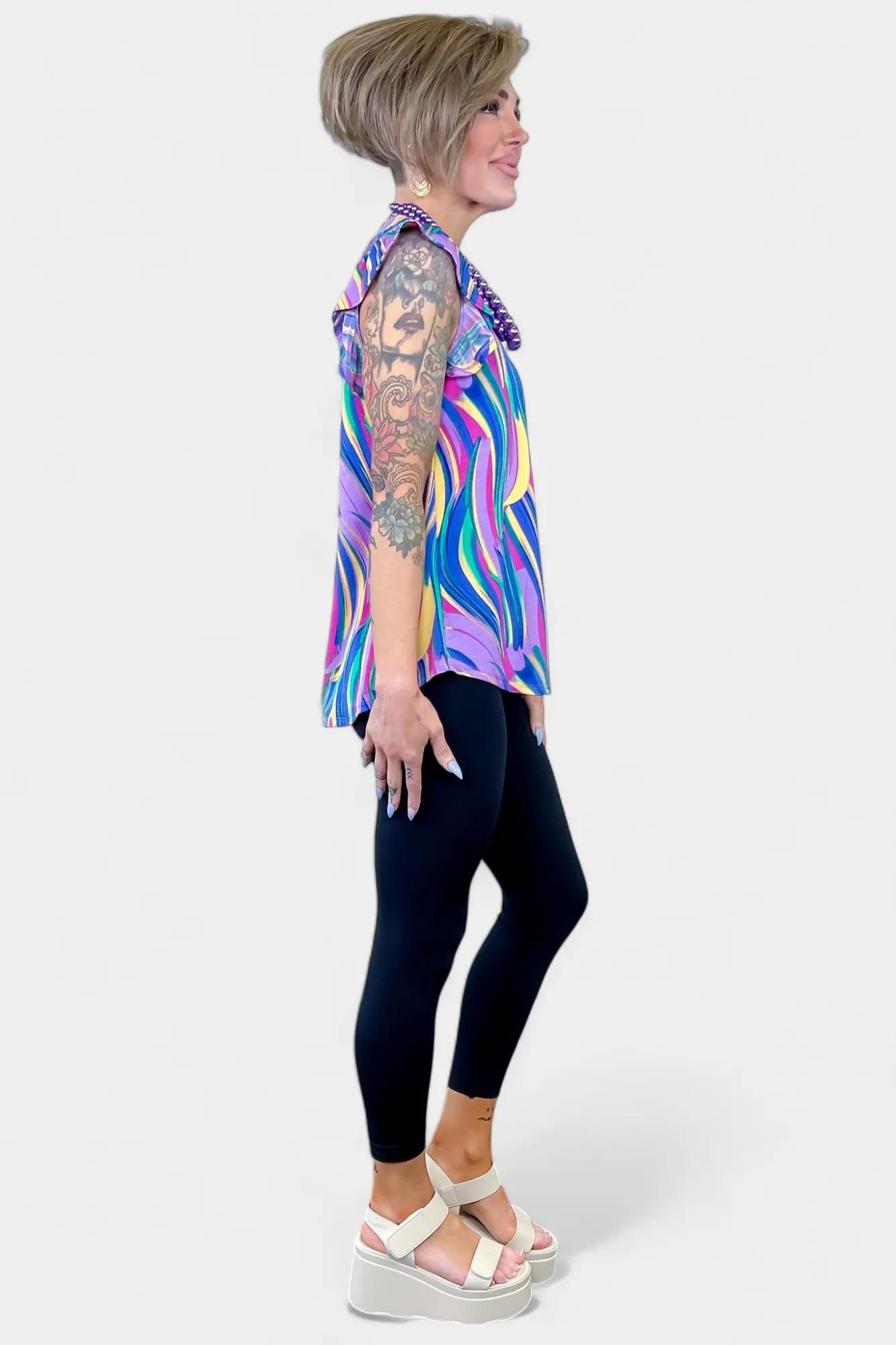 Lavender Multi Abstract Lizzy Flutter Sleeve Top sold by ZZs product image thumbnail 3