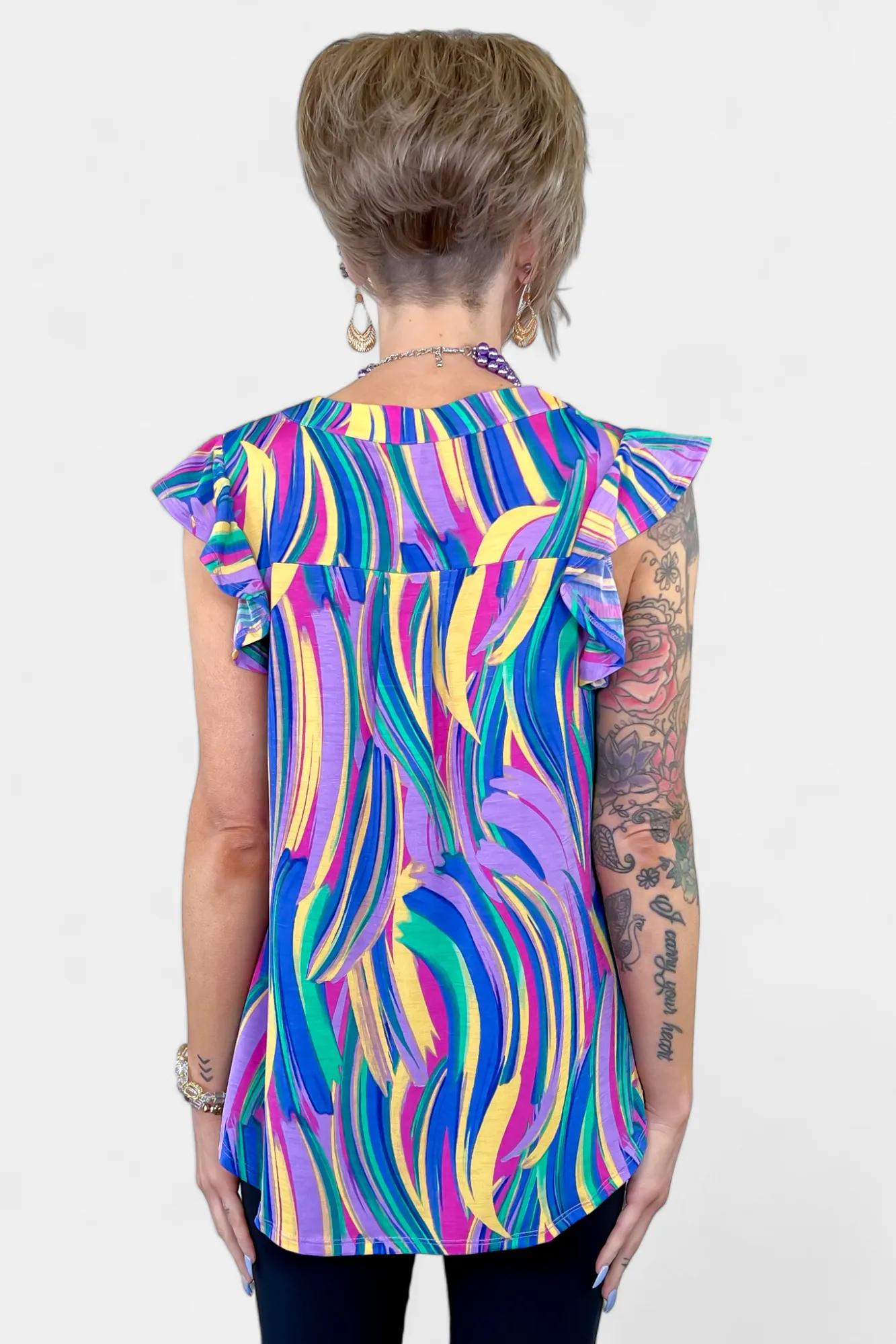 Lavender Multi Abstract Lizzy Flutter Sleeve Top sold by ZZs product image thumbnail 4