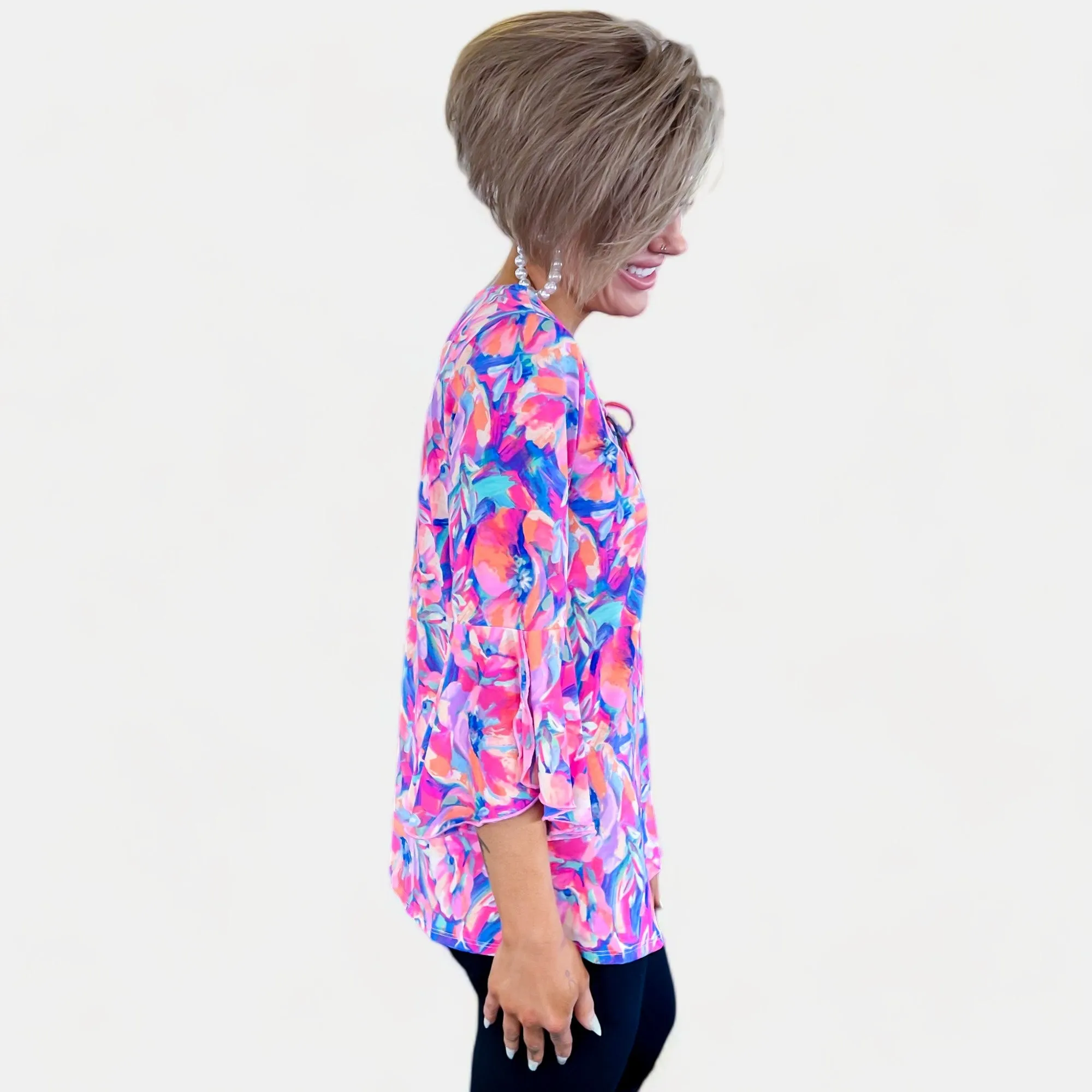 Royal Multi Floral Bell Sleeve Top sold by ZZs product image thumbnail 4