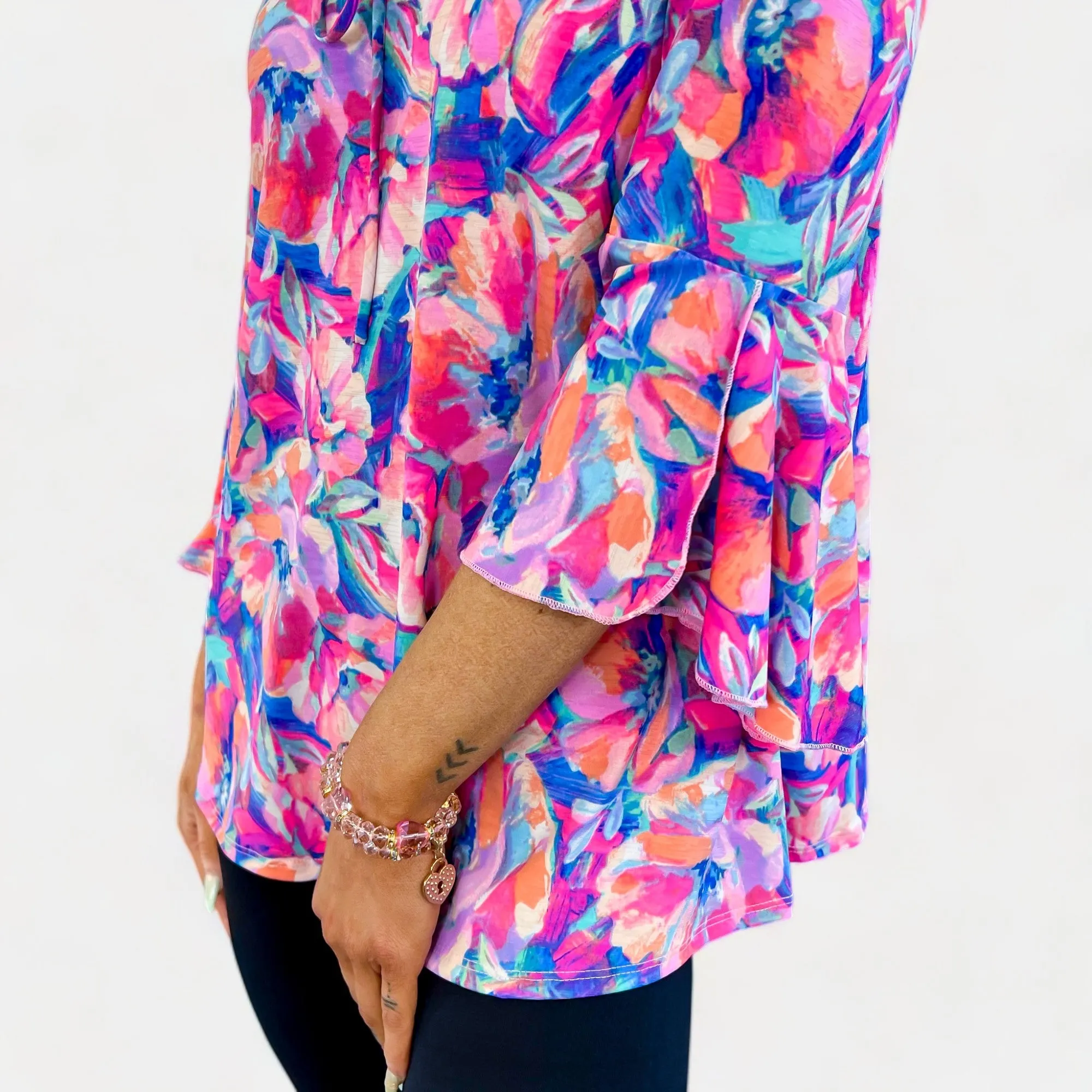 Royal Multi Floral Bell Sleeve Top sold by ZZs product image thumbnail 5