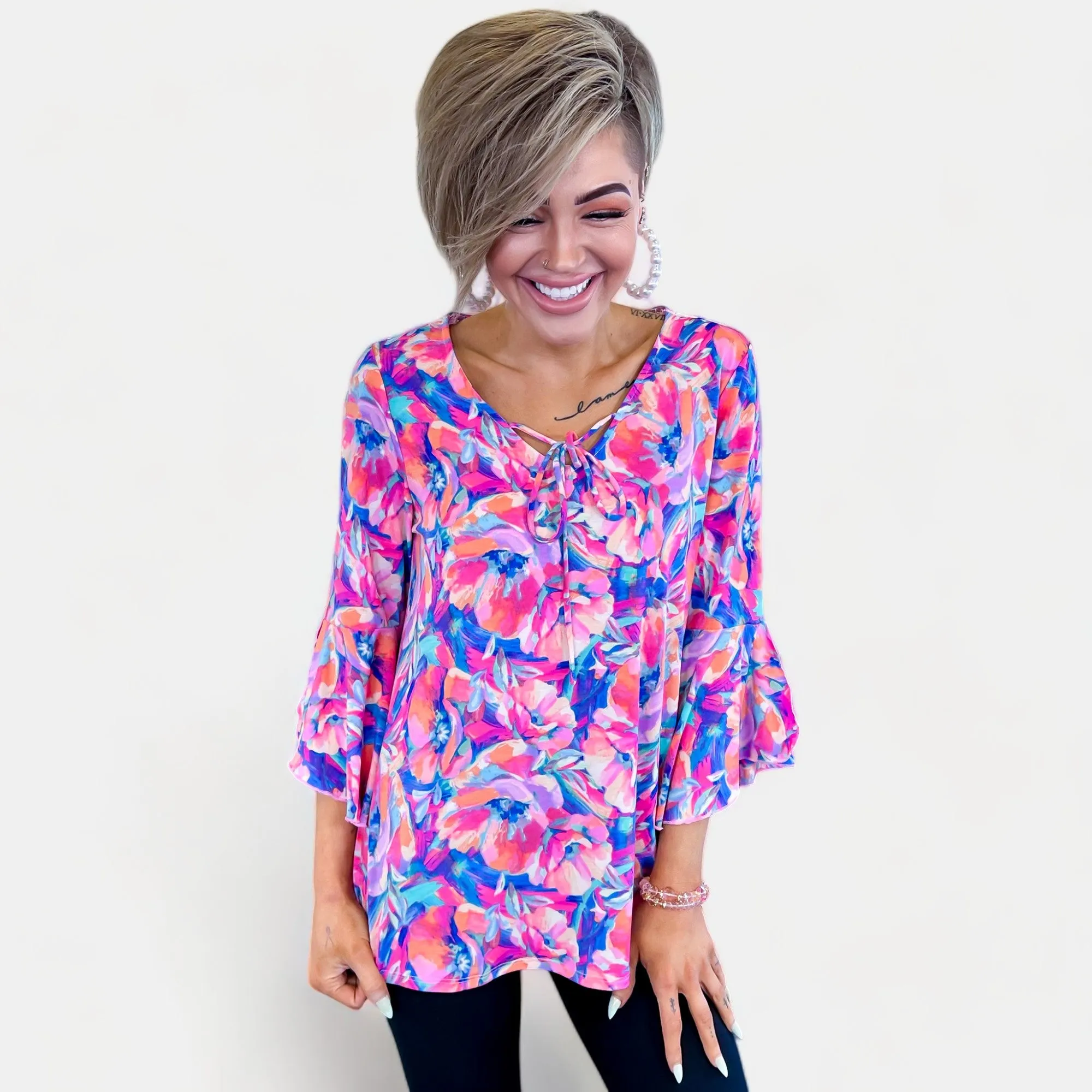 Royal Multi Floral Bell Sleeve Top sold by ZZs product image thumbnail 2