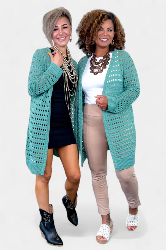 Green Open Knit Cardigan sold by ZZs