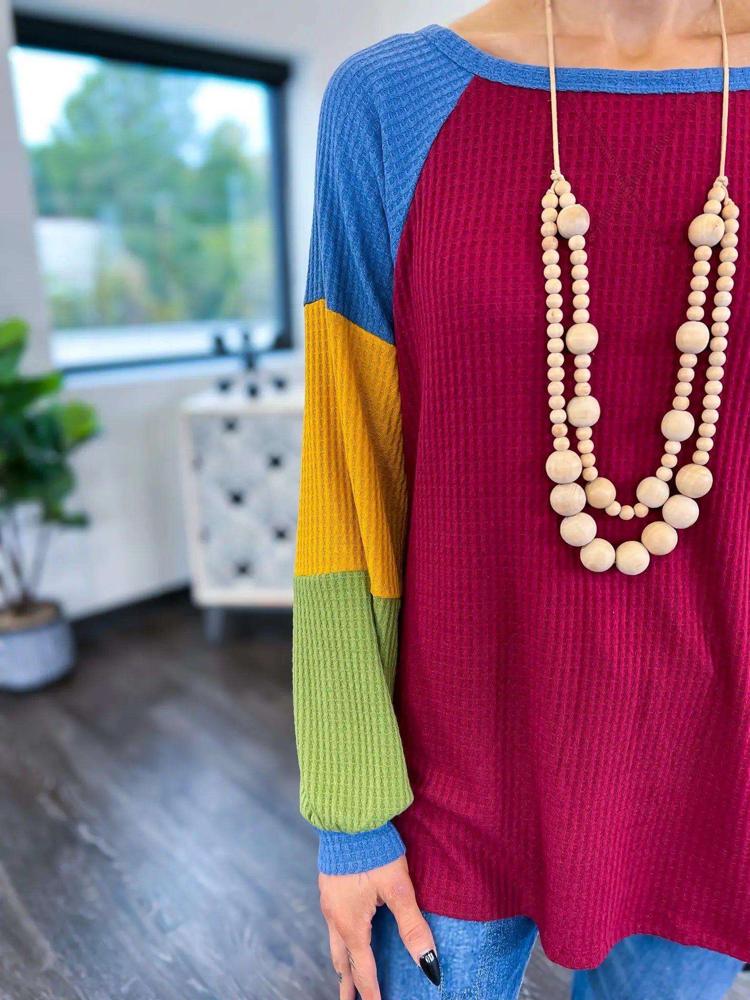 Long Sleeve Waffle Top | Burgundy sold by ZZs product image thumbnail 2