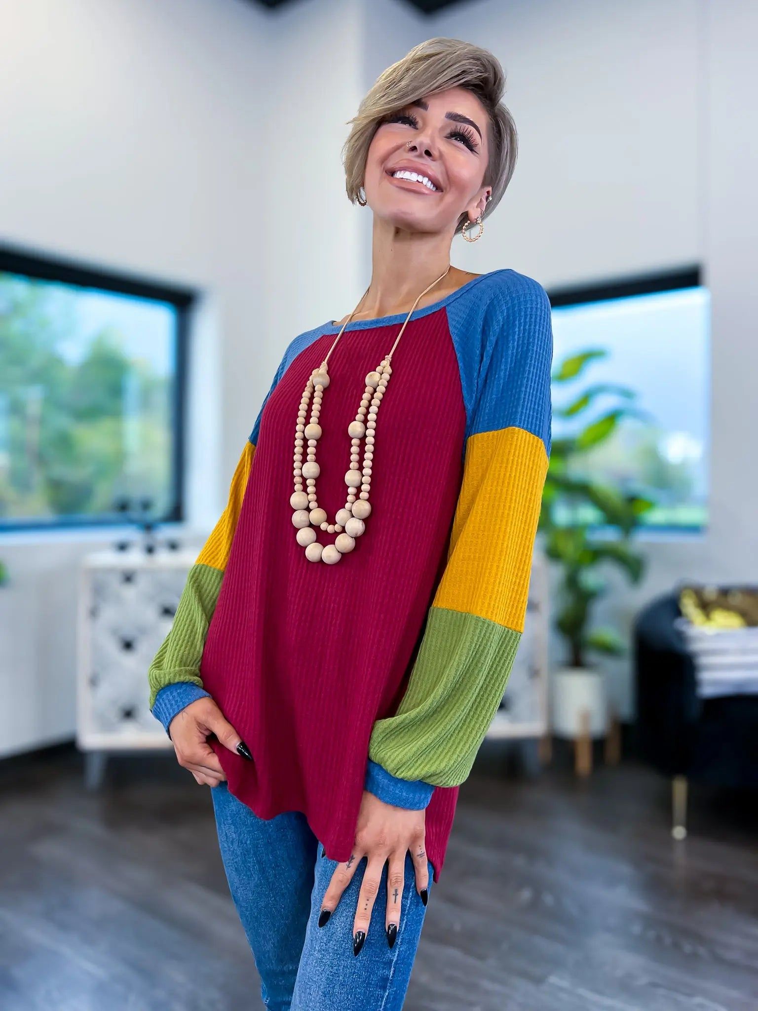 Long Sleeve Waffle Top | Burgundy sold by ZZs product image thumbnail 5