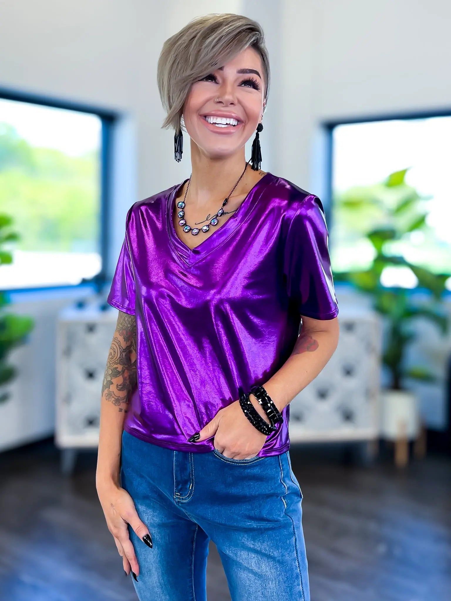 Purple Metallic Top sold by ZZs