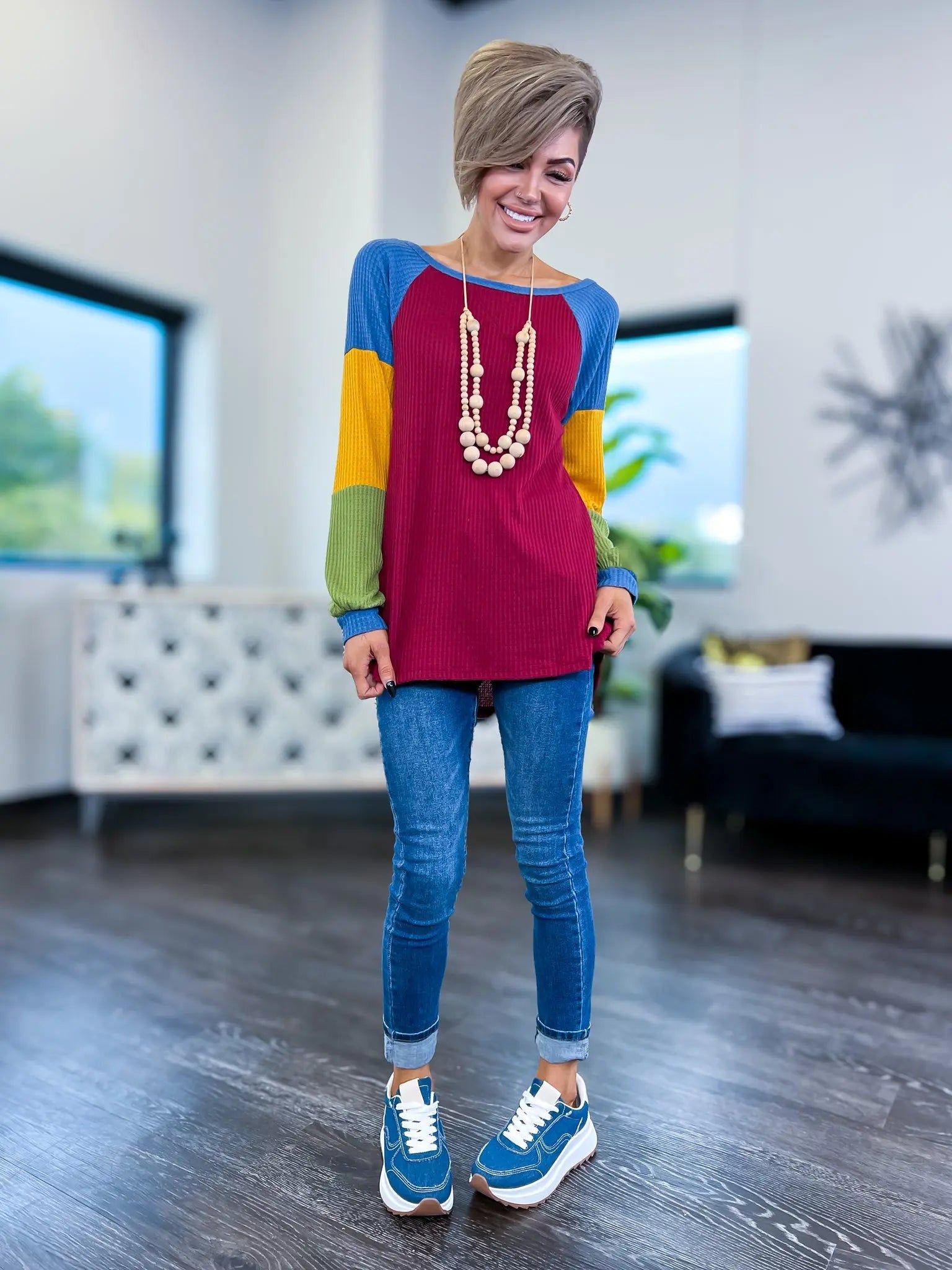 Long Sleeve Waffle Top | Burgundy sold by ZZs product image thumbnail 3