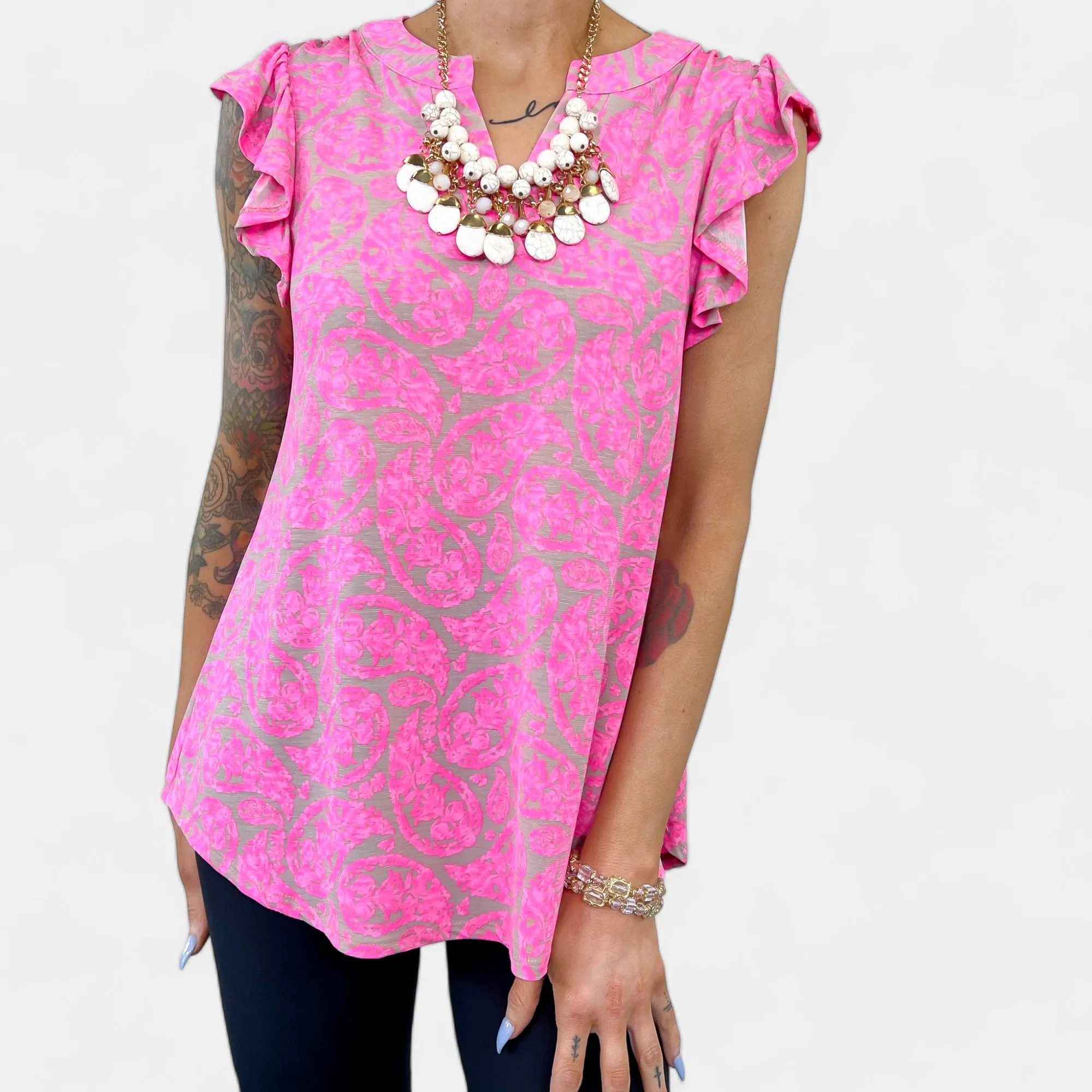 Oyster Pink Paisley Lizzy Flutter Sleeve Top sold by ZZs product image thumbnail 4