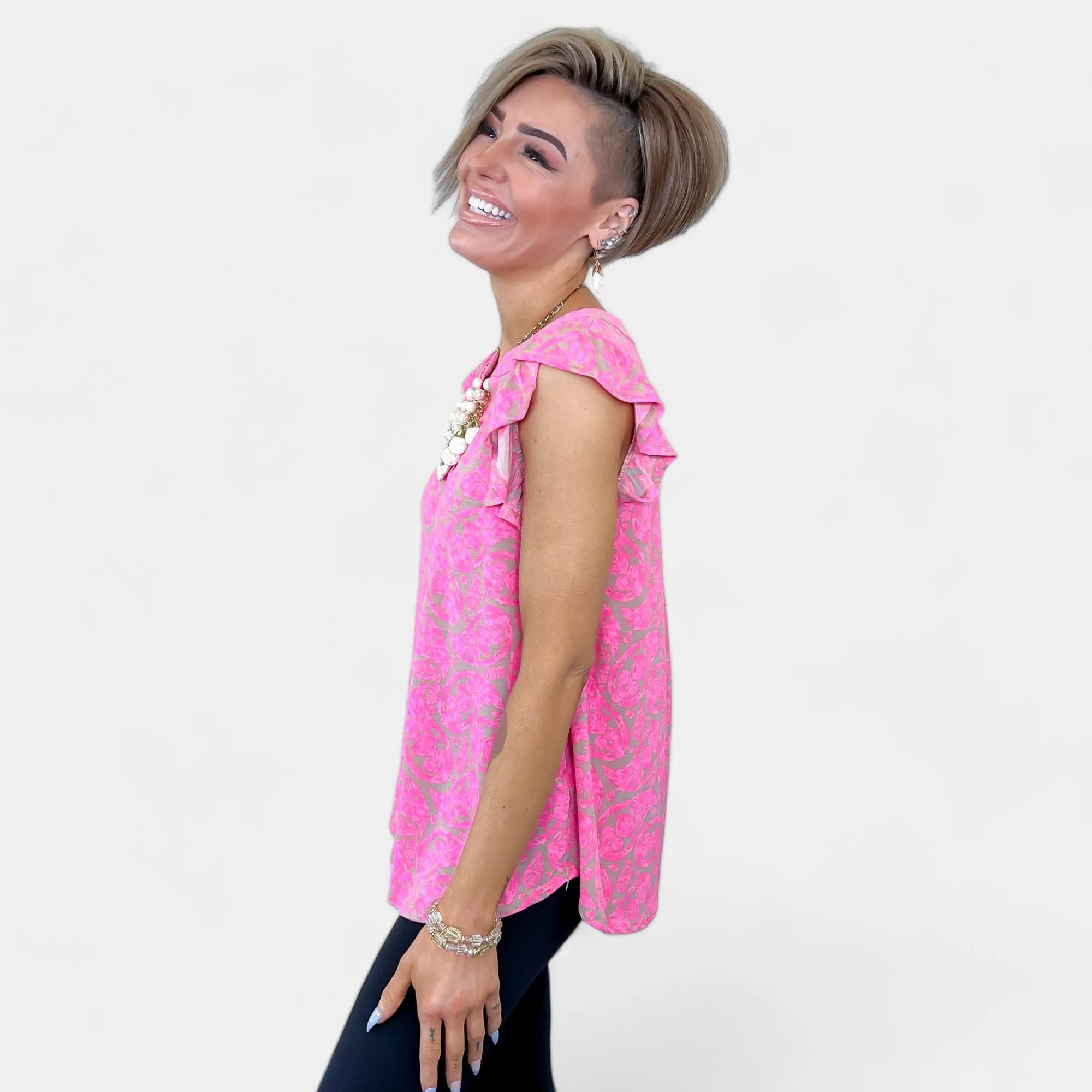Oyster Pink Paisley Lizzy Flutter Sleeve Top sold by ZZs product image thumbnail 5