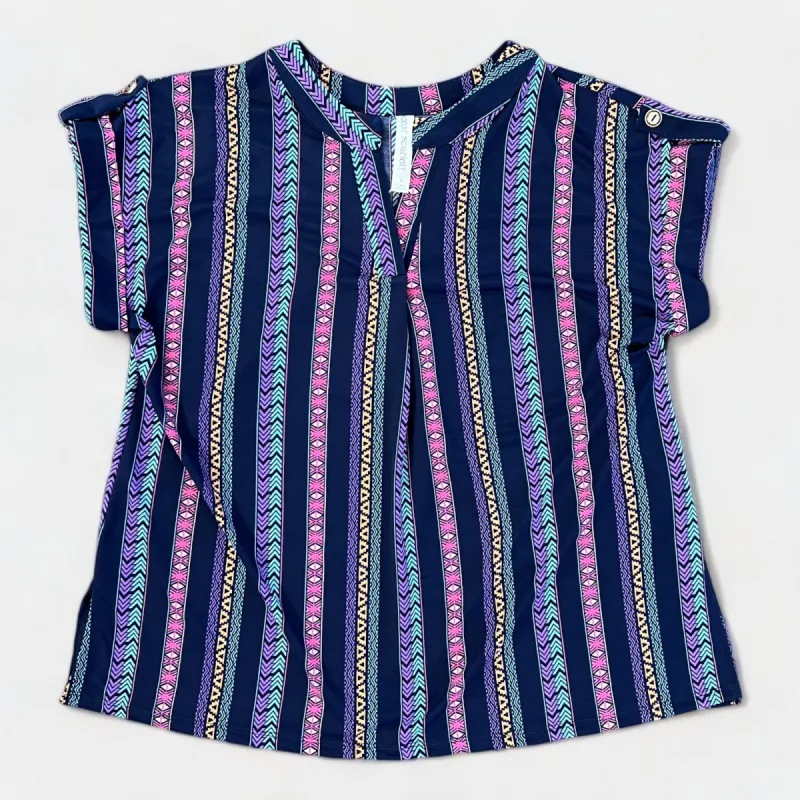 Navy Aztec Lizzy Short Sleeve Top sold by ZZs