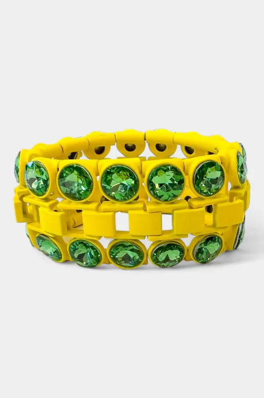 Neon Yellow Rhinestone Trim Stretch Bracelet sold by ZZs