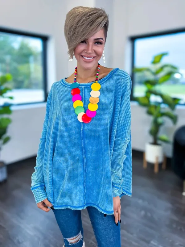 Oversized Waffle Top | Blue sold by ZZs