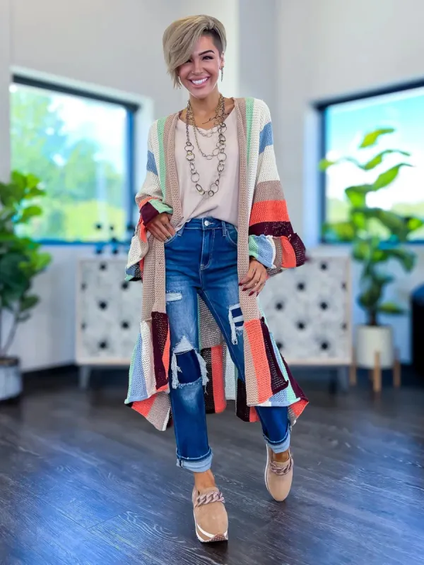 Striped Ruffle Long Cardigan sold by ZZs