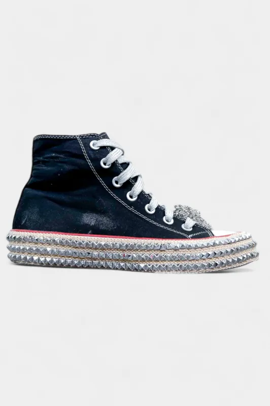 Black Embellished High Top Sneakers sold by ZZs