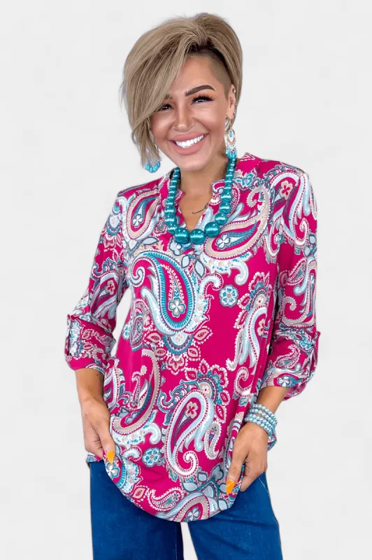 Magenta Paisley Lizzy Top sold by ZZs