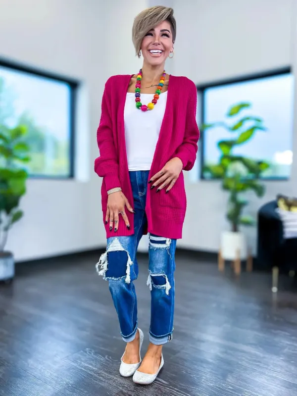 Magenta Waffle Cardigan sold by ZZs