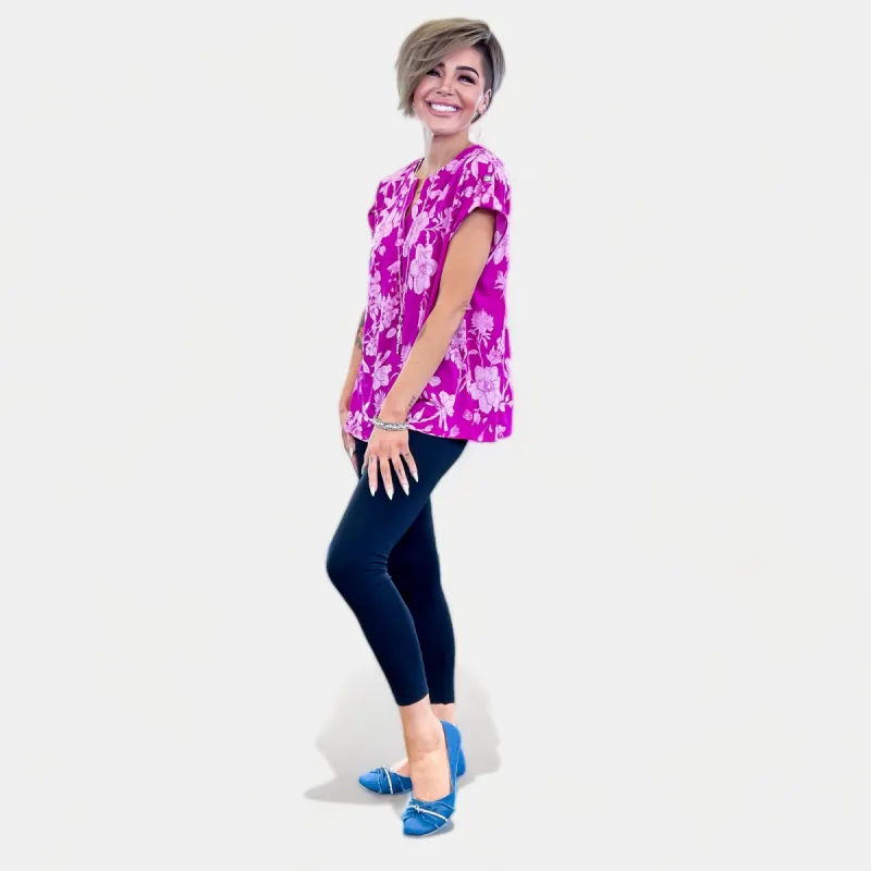 Magenta Floral Lizzy Short Sleeve Top [NO RETURNS] sold by ZZs