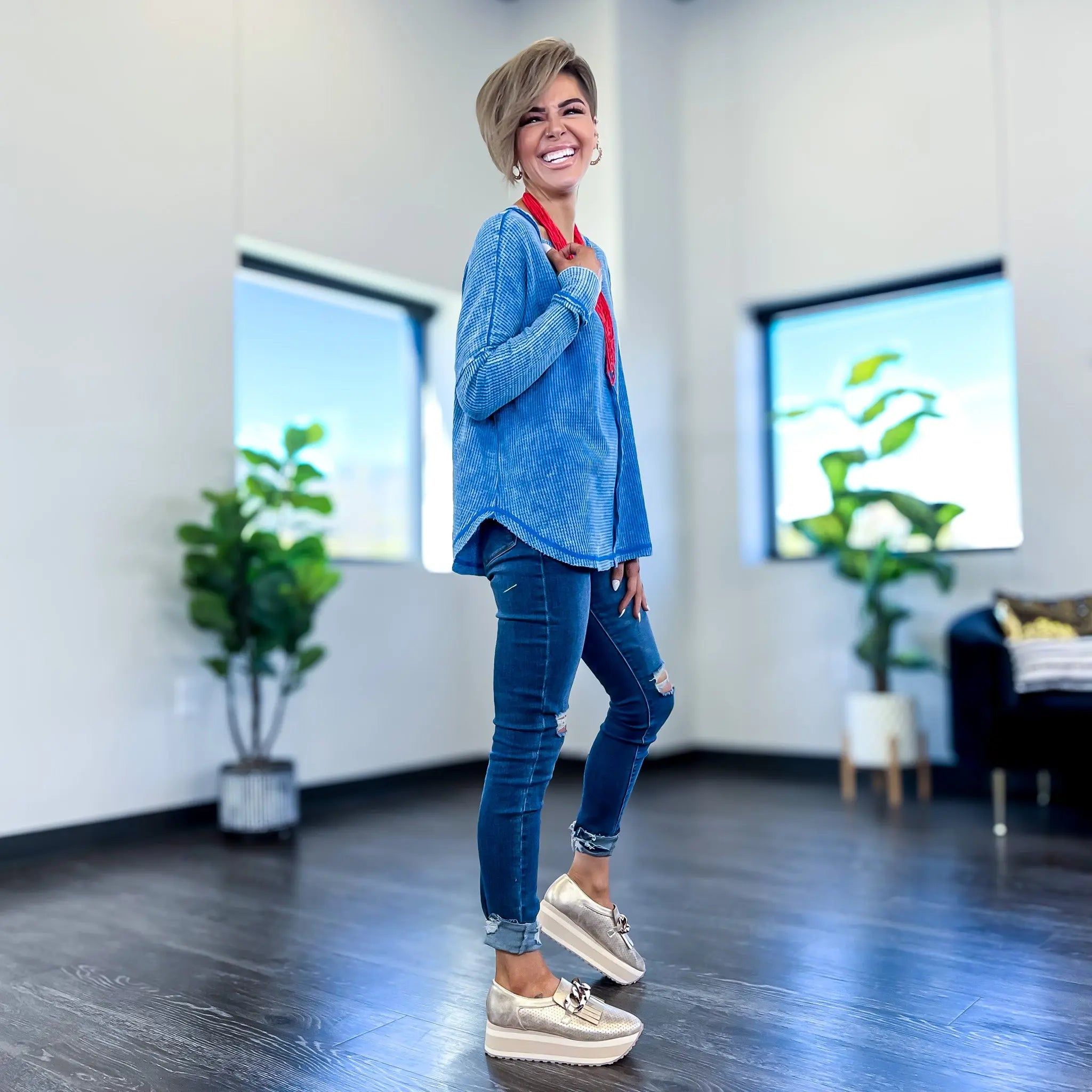 Blue Oversized Waffle Top sold by ZZs product image thumbnail 4