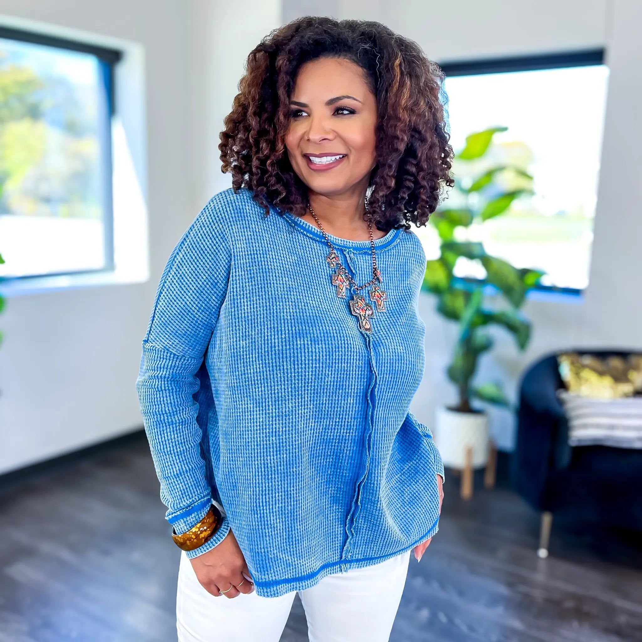 Blue Oversized Waffle Top sold by ZZs product image thumbnail 5