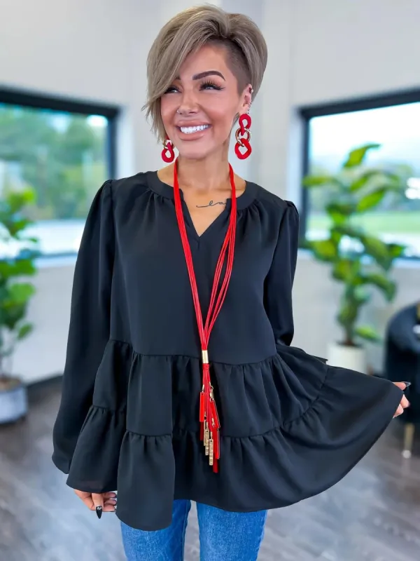 Tiered Long Sleeve Top | Black sold by ZZs