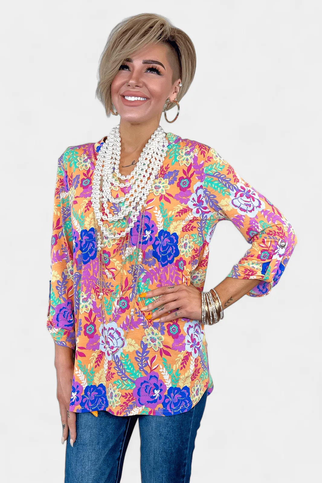 Apricot Floral Lizzy Top sold by ZZs