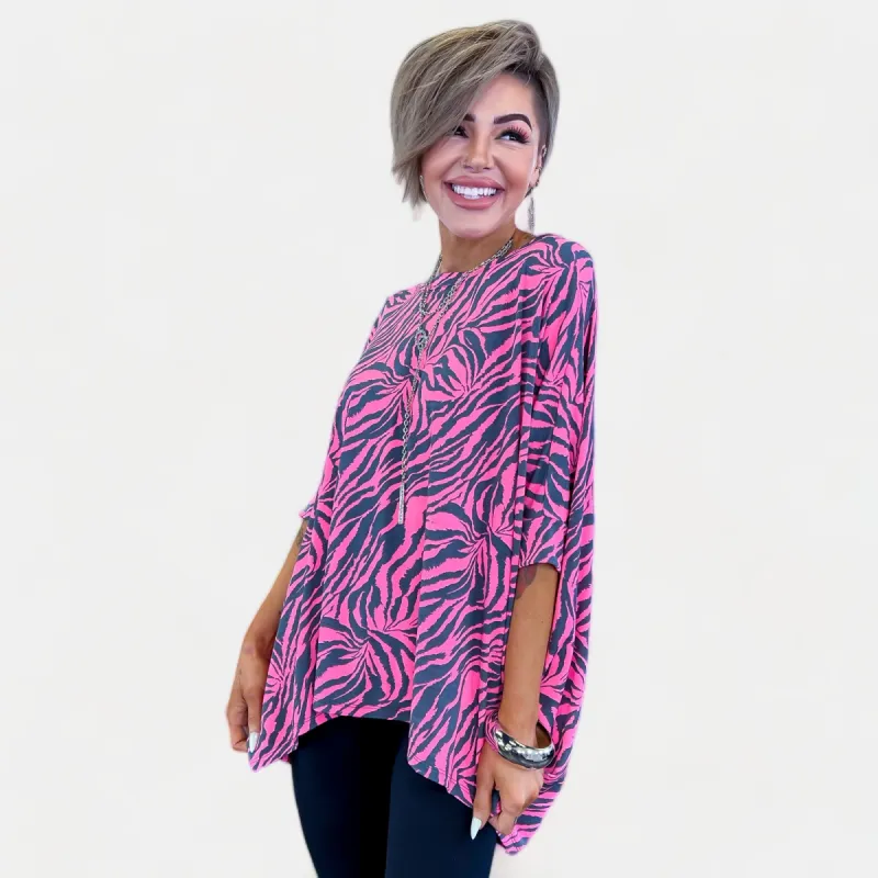Grey Pink Zebra Essential Top sold by ZZs