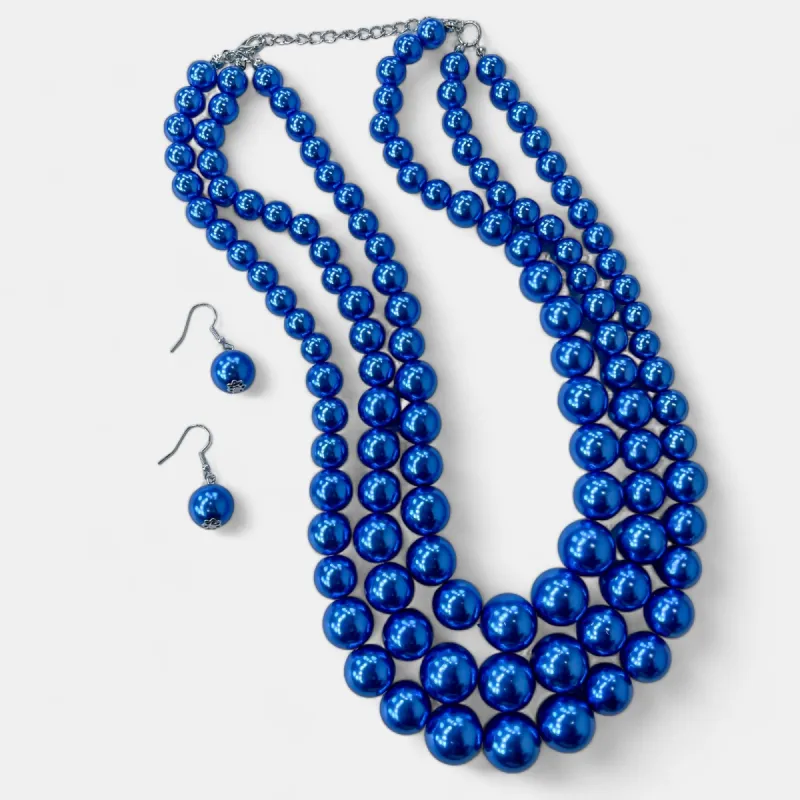 Blue Pearl Layer Necklace Set sold by ZZs