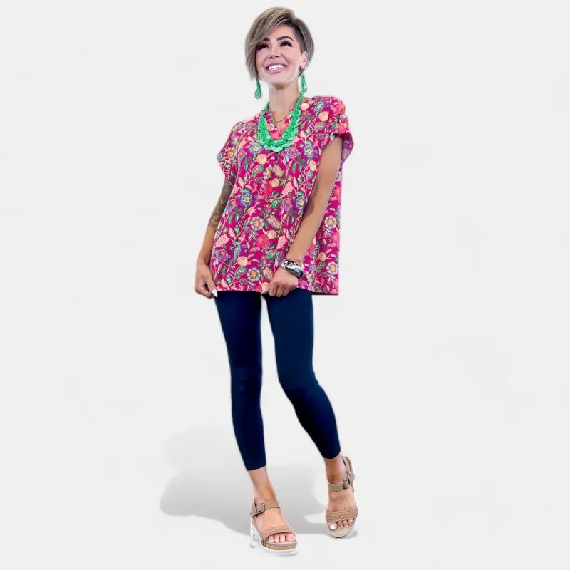 Fuchsia Floral Lizzy Short Sleeve Top sold by ZZs