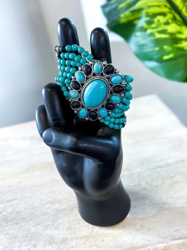 Turquoise Oval Bead Stretch Bracelet sold by ZZs